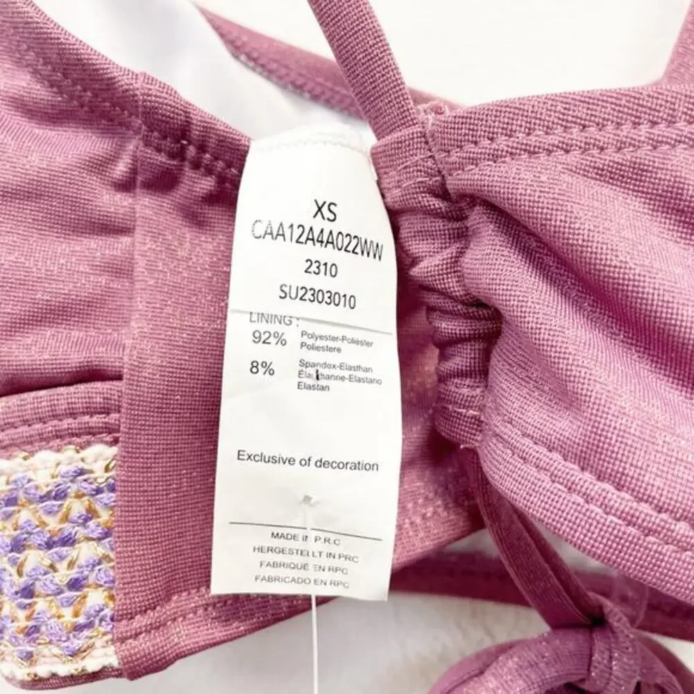 Cupshe Women's Lurex Back Tie Bralette & Hipster Bikini Set Purple Size XS‎